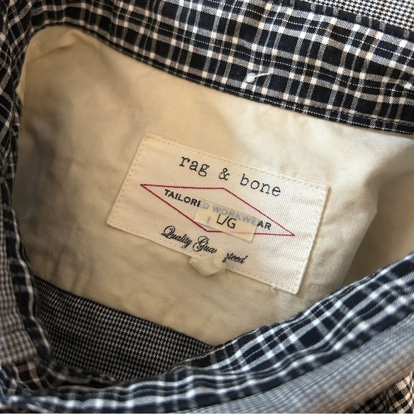 Rag & Bone Monochrome Plaid Patchwork Button-Down Men Shirt L - Picture 5 of 9